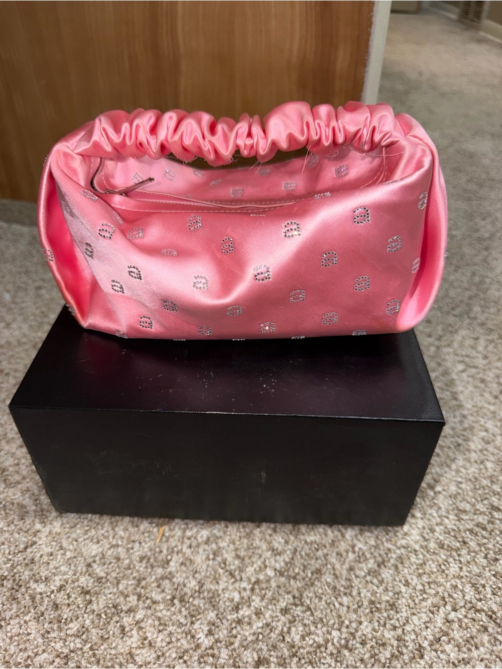 Alexander Wang Pink Satin Scrunchie Mini Bag With Rhinestone Logo